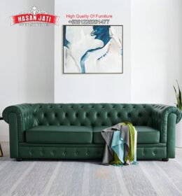 Sofa Chesterfield 2 Seater Dark Green Kulit Asli
